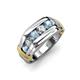 4 - Brad Round Aquamarine and Diamond 7 Stone Men Wedding Ring 