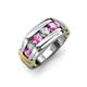 4 - Brad Round Pink Sapphire and Lab Grown Diamond 7 Stone Men Wedding Ring 