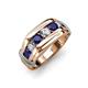 4 - Brad Round Blue Sapphire and Lab Grown Diamond 7 Stone Men Wedding Ring 