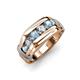 4 - Brad Round Aquamarine and Lab Grown Diamond 7 Stone Men Wedding Ring 