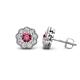 1 - Floret 4.00 mm Round Pink Tourmaline and Diamond Milgrain Halo Stud Earrings 