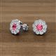 2 - Floret 4.00 mm Round Pink Tourmaline and Diamond Milgrain Halo Stud Earrings 