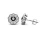 1 - Floret 4.00 mm Round Black and White Diamond Milgrain Halo Stud Earrings 