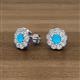 2 - Floret 4.00 mm Round Turquoise and Diamond Milgrain Halo Stud Earrings 