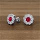 2 - Floret 4.00 mm Round Ruby and Diamond Milgrain Halo Stud Earrings 