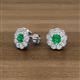 2 - Floret 4.00 mm Round Emerald and Diamond Milgrain Halo Stud Earrings 