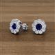 2 - Floret 4.00 mm Round Blue Sapphire and Diamond Milgrain Halo Stud Earrings 