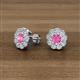 2 - Floret 4.00 mm Round Pink Sapphire and Diamond Milgrain Halo Stud Earrings 