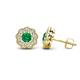 1 - Floret 4.00 mm Round Emerald and Lab Grown Diamond Milgrain Halo Stud Earrings 