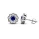 1 - Floret 4.00 mm Round Blue Sapphire and Lab Grown Diamond Milgrain Halo Stud Earrings 