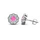 1 - Floret 4.00 mm Round Pink Sapphire and Lab Grown Diamond Milgrain Halo Stud Earrings 
