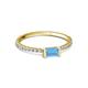 2 - Annia 5x3 mm Bold Emerald Cut Blue Topaz and Round Diamond Promise Ring 