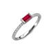 3 - Annia 5x3 mm Bold Emerald Cut Ruby and Round Diamond Promise Ring 