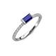 3 - Annia 5x3 mm Bold Emerald Cut Blue Sapphire and Round Diamond Promise Ring 