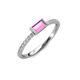3 - Annia 5x3 mm Bold Emerald Cut Pink Sapphire and Round Diamond Promise Ring 