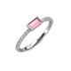 3 - Annia 5x3 mm Bold Emerald Cut Pink Tourmaline and Round Diamond Promise Ring 