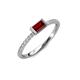 3 - Annia 5x3 mm Bold Emerald Cut Red Garnet and Round Diamond Promise Ring 