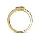 5 - Delise 5.00mm Round Pink Tourmaline and Peridot with Side Diamonds Bypass Ring 