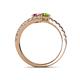 5 - Delise 5.00mm Round Pink Tourmaline and Peridot with Side Diamonds Bypass Ring 