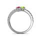 5 - Delise 5.00mm Round Rhodolite Garnet and Peridot with Side Diamonds Bypass Ring 