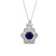 1 - Alice 5.00 mm Round Blue Sapphire and Diamond Floral Halo Pendant Necklace 