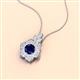 2 - Alice 5.00 mm Round Blue Sapphire and Lab Grown Diamond Floral Halo Pendant Necklace 