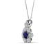 3 - Alice 5.00 mm Round Blue Sapphire and Lab Grown Diamond Floral Halo Pendant Necklace 