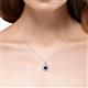 5 - Alice 5.00 mm Round Blue Sapphire and Lab Grown Diamond Floral Halo Pendant Necklace 
