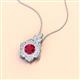 2 - Alice 5.00 mm Round Ruby and Lab Grown Diamond Floral Halo Pendant Necklace 