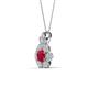3 - Alice 5.00 mm Round Ruby and Lab Grown Diamond Floral Halo Pendant Necklace 