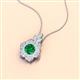 2 - Alice 5.00 mm Round Emerald and Lab Grown Diamond Floral Halo Pendant Necklace 