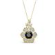 1 - Alice 5.00 mm Round Black Diamond and Lab Grown Diamond Floral Halo Pendant Necklace 