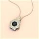 2 - Alice 5.00 mm Round Black Diamond and Lab Grown Diamond Floral Halo Pendant Necklace 