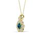 3 - Alice 5.00 mm Round Blue Diamond and Lab Grown Diamond Floral Halo Pendant Necklace 