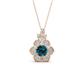 1 - Alice 5.00 mm Round Blue Diamond and Lab Grown Diamond Floral Halo Pendant Necklace 