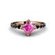 1 - Alicia Princess Cut Lab Created Pink Sapphire and Black Diamond Engagement Ring 