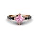1 - Alicia Princess Cut Pink Tourmaline and Black Diamond Engagement Ring 