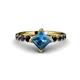 1 - Alicia Princess Cut Blue Topaz and Black Diamond Engagement Ring 