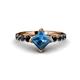 1 - Alicia Princess Cut Blue Topaz and Black Diamond Engagement Ring 
