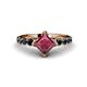 1 - Alicia Princess Cut Rhodolite Garnet and Black Diamond Engagement Ring 