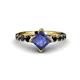 1 - Alicia Square Cut Iolite and Black Diamond Engagement Ring 