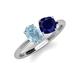 3 - Tanya Oval Shape Aquamarine & Cushion Shape Blue Sapphire 2 Stone Duo Ring 