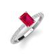 3 - Charlotte Desire 7x5 mm Emerald Cut Ruby and Round Diamond Hidden Halo Engagement Ring 