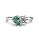 1 - Nadya Pear Shape Lab Created Alexandrite & Emerald Shape GIA Certified Diamond 2 Stone Duo Ring 