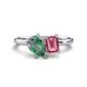 1 - Nadya Pear Shape Lab Created Alexandrite & Emerald Shape Pink Tourmaline 2 Stone Duo Ring 