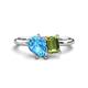 1 - Nadya Pear Shape Blue Topaz & Emerald Shape Peridot 2 Stone Duo Ring 
