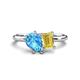 1 - Nadya Pear Shape Blue Topaz & Emerald Shape Yellow Sapphire 2 Stone Duo Ring 