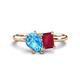 1 - Nadya Pear Shape Blue Topaz & Emerald Shape Ruby 2 Stone Duo Ring 