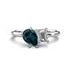 1 - Nadya Pear Shape London Blue Topaz & Emerald Shape GIA Certified Diamond 2 Stone Duo Ring 