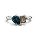 1 - Nadya Pear Shape London Blue Topaz & Emerald Shape Smoky Quartz 2 Stone Duo Ring 